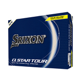 Gele Srixon Q-Star Tour golfballen met logo, voorkant van de doos