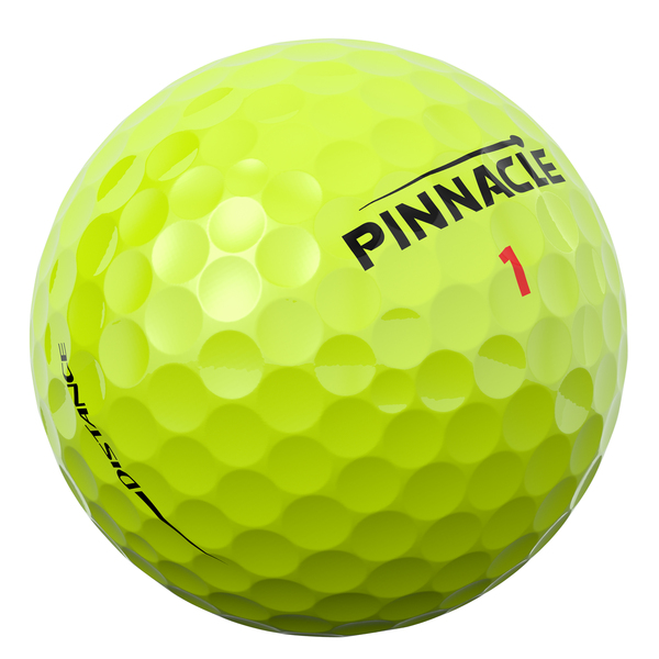 Gele Pinnacle golfballen met logo, het logo van Pinnacle afgebeeld op de bal met het lijntje op de golfbal