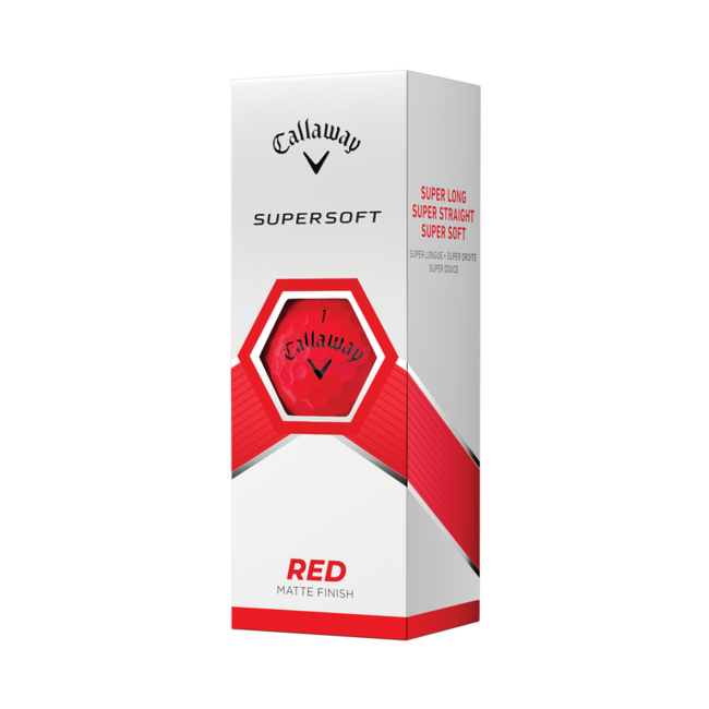 Callaway Supersoft golfballen met logo, de golfballen zitten verpakt in een doosje van drie
