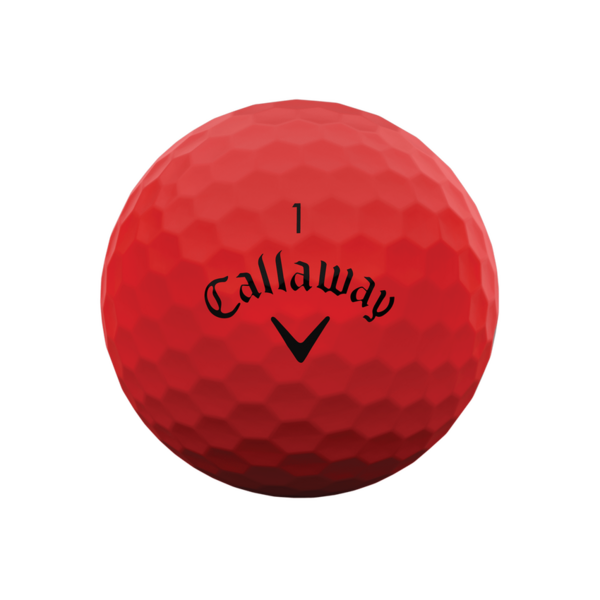 Rode Callaway Supersoft golfballen met logo, het logo van Callaway afgebeeld op de bal
