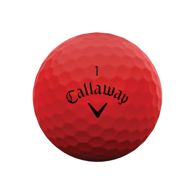 Rode Callaway Supersoft golfballen met logo, het logo van Callaway afgebeeld op de bal